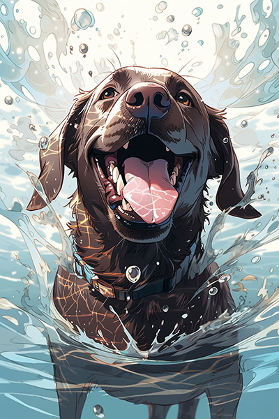 Spiel im Wasser: Der braune Labrador und seine spritzige Freude